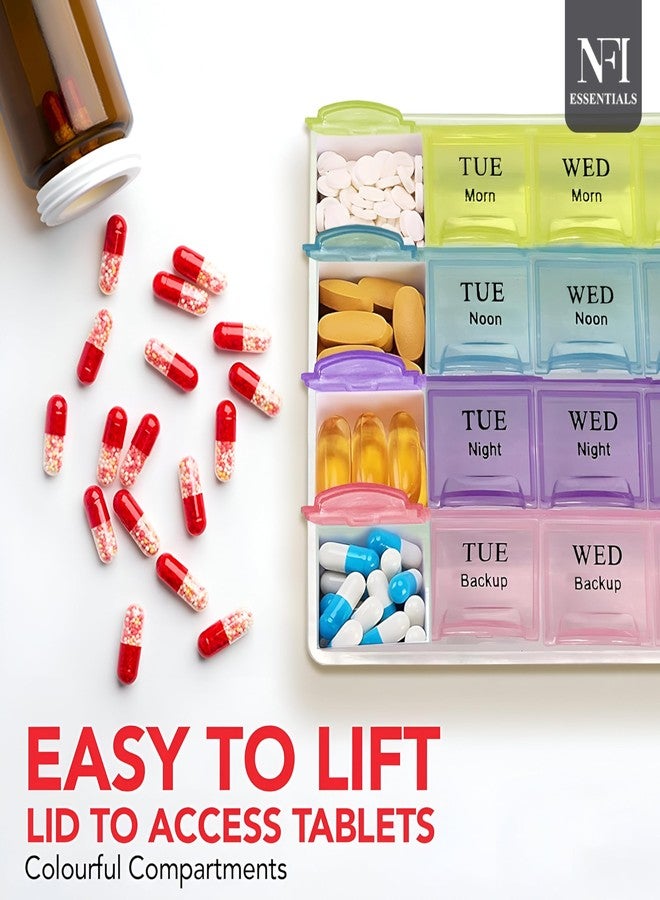 NFI essentials Pill Box Weekly 7 Days 4 Times Storage 28 Compartments, Durable Medicine organizer box, Portable Travel Pill Box for Home with Compartments Moisture-Proof Pill case - Image 2